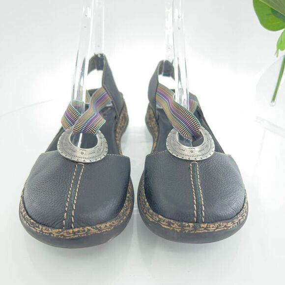 Rieker Daisy Sandals Size 41 9.5 Shoe Slingback Black Leather Multicolored Strap - Picture 3 of 14